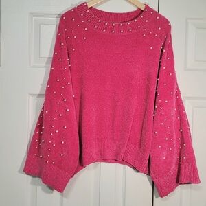Crown & Ivy Pink Sweater with White Pearl Accents